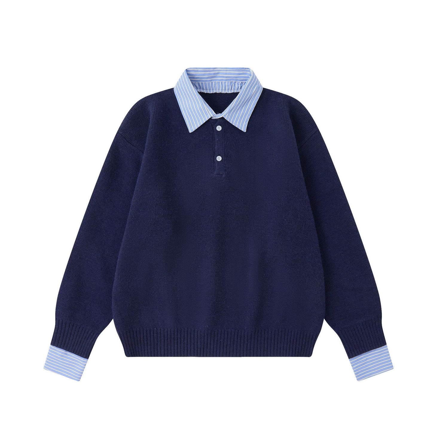 Fake two-piece Shirt collar Knitted sweater Slim fit Sweater