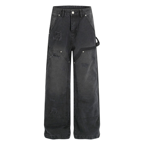 Street Style Unisex High-End Vintage Washed Black Design Loose Casual Denim Pants