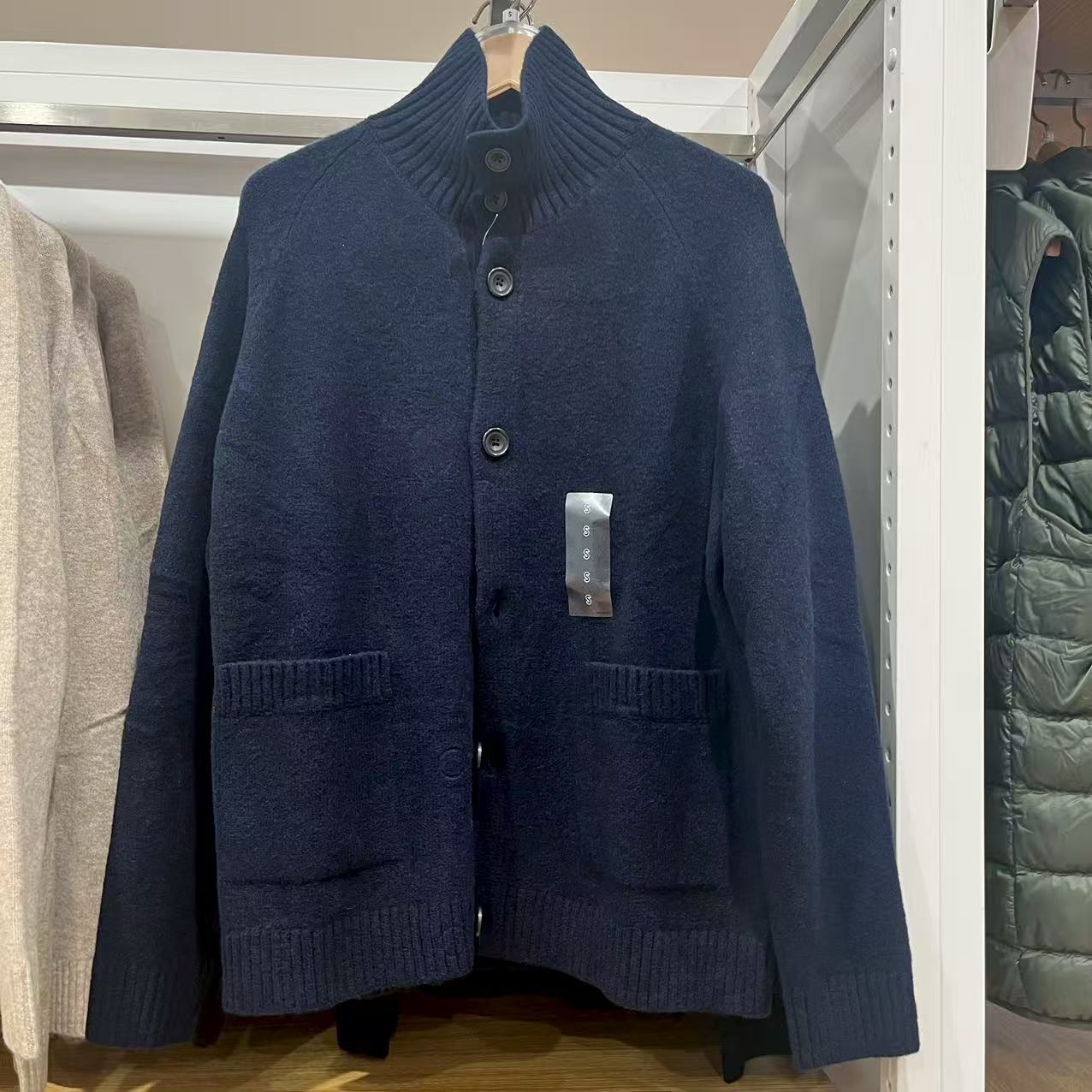 Knitted cardigan sweater loose button stand up collar sweater jacket for autumn and winter