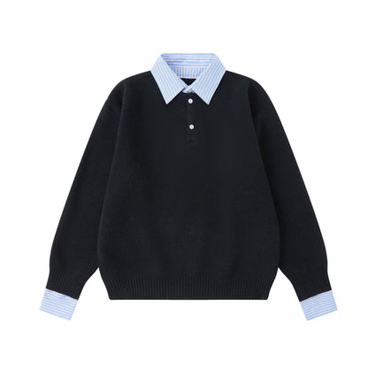 Fake two-piece Shirt collar  Knitted sweater  Slim fit  Sweater