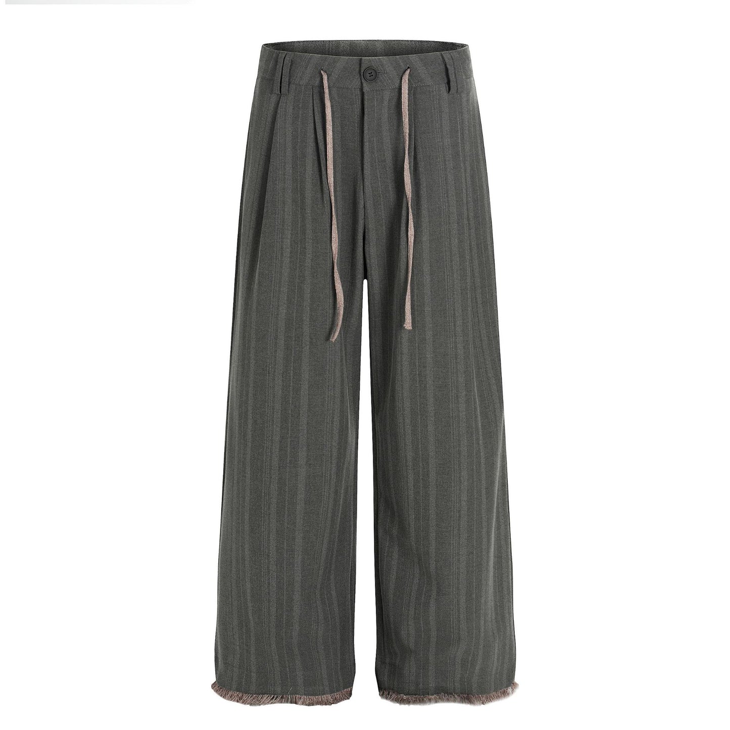 Retro Trendy High-End Preppy Deconstructed Stripe Pleated Design Loose Men's Casual Trousers