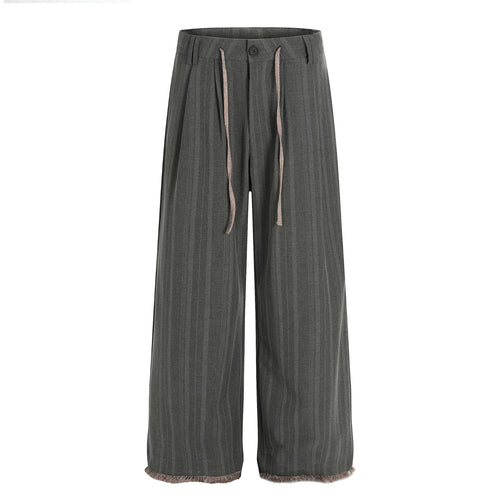 Retro Trendy High-End Preppy Deconstructed Stripe Pleated Design Loose Men's Casual Trousers
