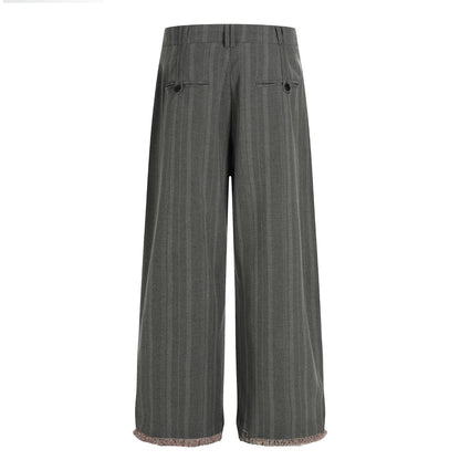 Retro Trendy High-End Preppy Deconstructed Stripe Pleated Design Loose Men's Casual Trousers