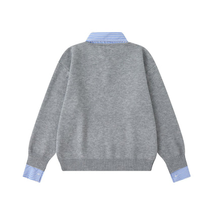 Fake two-piece Shirt collar  Knitted sweater  Slim fit  Sweater