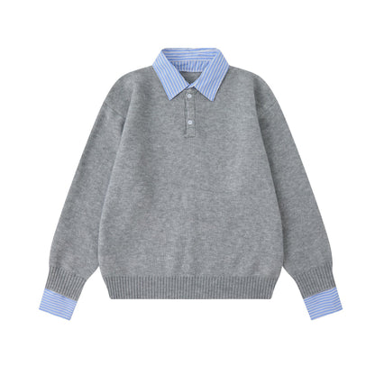 Fake two-piece Shirt collar  Knitted sweater  Slim fit  Sweater