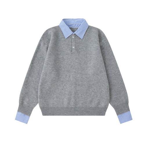 Fake two-piece Shirt collar  Knitted sweater  Slim fit  Sweater