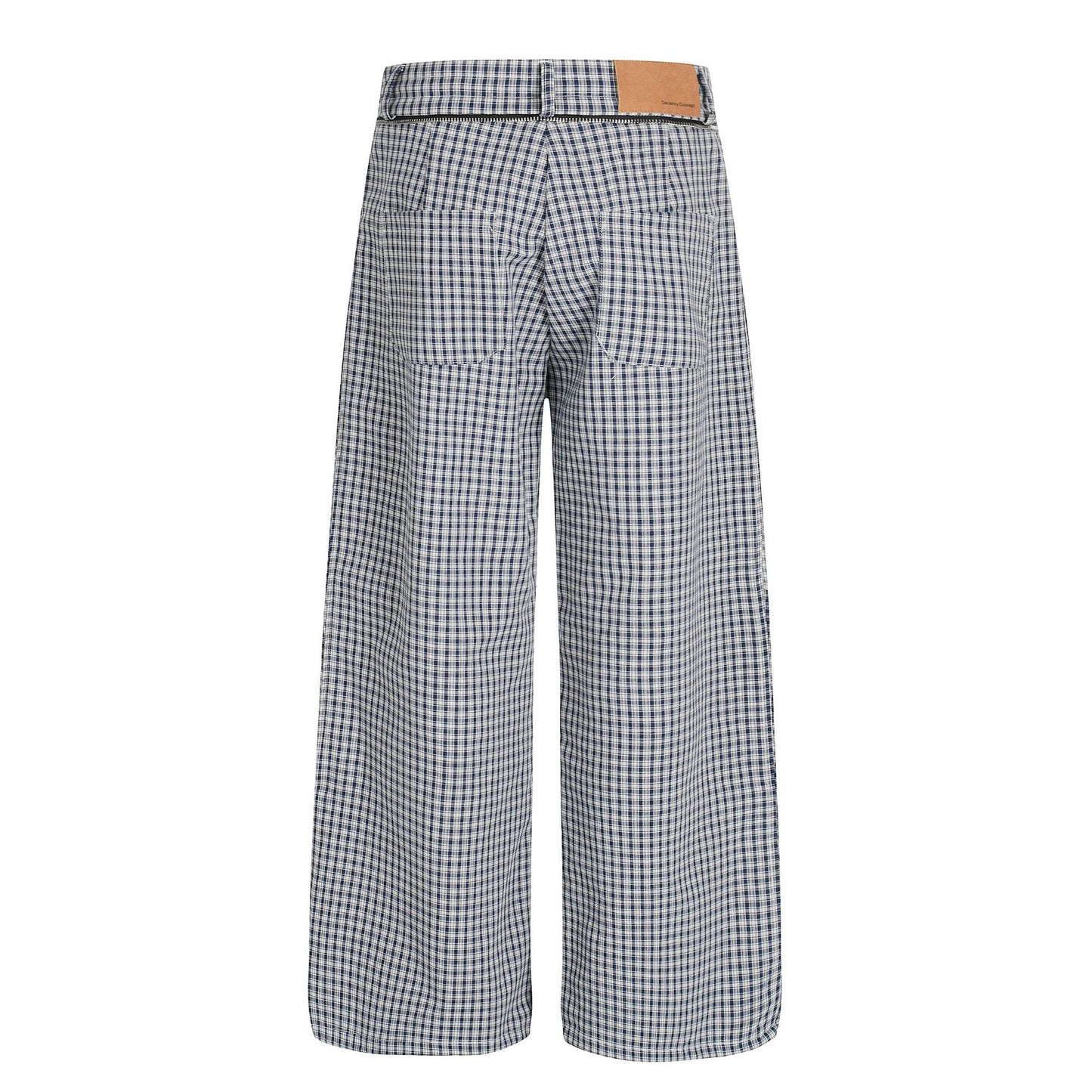 Retro Trendy Deconstructed Blue and White Checkered Pleated Scarf Design Loose Men's Casual Pants