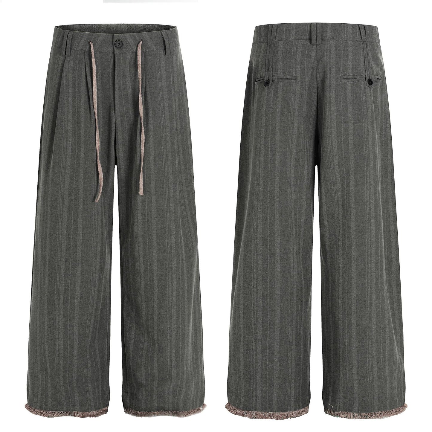Retro Trendy High-End Preppy Deconstructed Stripe Pleated Design Loose Men's Casual Trousers