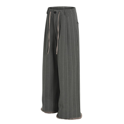 Retro Trendy High-End Preppy Deconstructed Stripe Pleated Design Loose Men's Casual Trousers