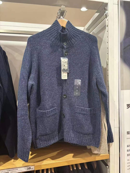 Knitted cardigan sweater loose button stand up collar sweater jacket for autumn and winter