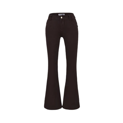 Style Retro Low Waist Buttoned Flared Denim Pants for Women, Designed Back Pockets, Slim Fit, Bodycon, Floor-Length Trousers