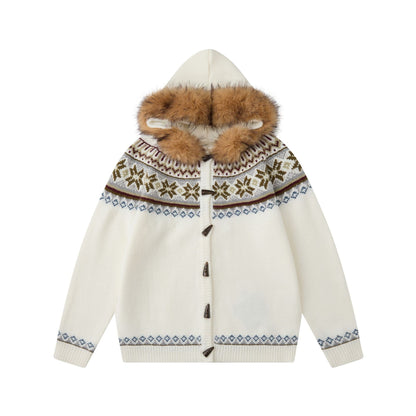 Long Sleeve Hooded Thick Knit Cardigan Sweater for Men and Women