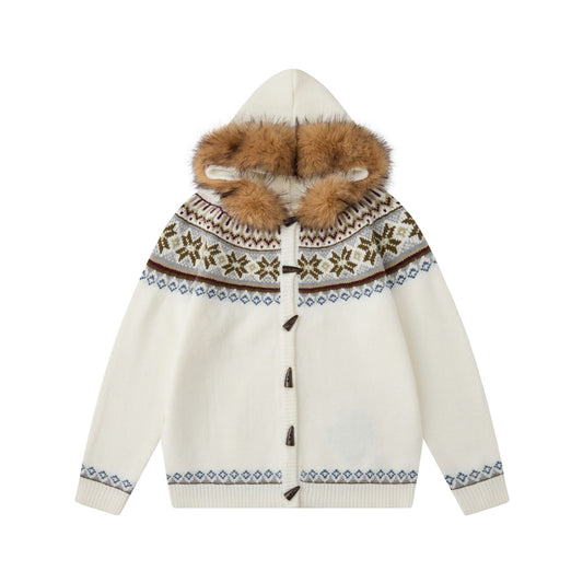 Long Sleeve Hooded Thick Knit Cardigan Sweater for Men and Women