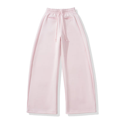 Minimally designed drawstring elastic waistband loose wide leg curved knife pants casual pants