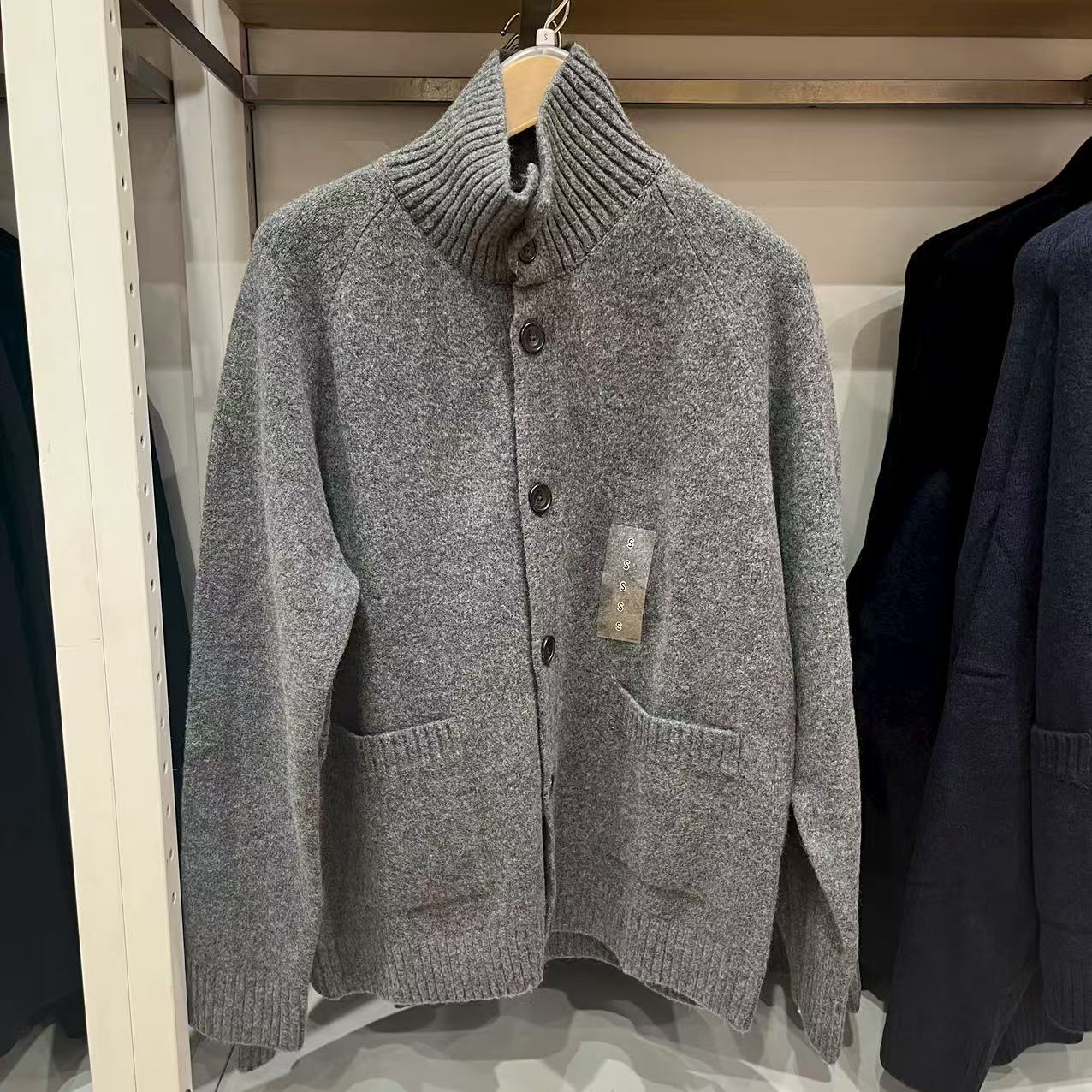 Knitted cardigan sweater loose button stand up collar sweater jacket for autumn and winter