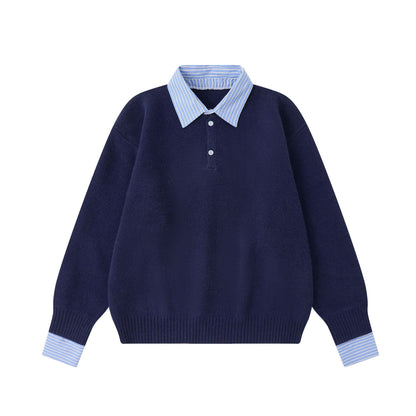 Fake two-piece Shirt collar  Knitted sweater  Slim fit  Sweater